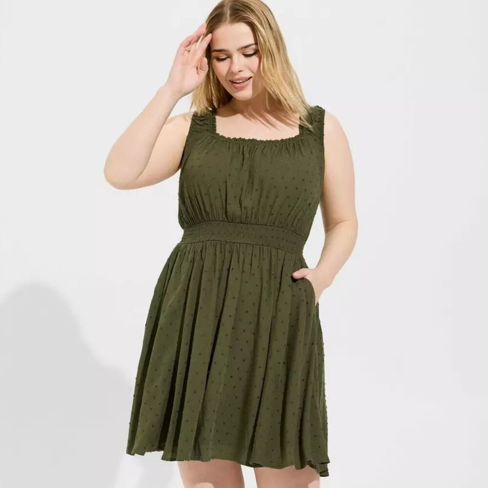 Torrid Mini Swiss Dot Smocked Waist Tank Dress